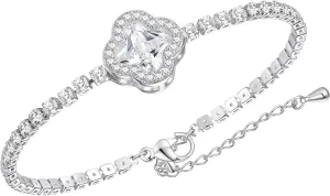 4K Gold Plated Tennis Bracelets 2mm Cubic Zirconia Clover Adjustable Tennis Bracelet 6.6 Inches Link with 2 Inches Extender Jewelry Trendy for Women
