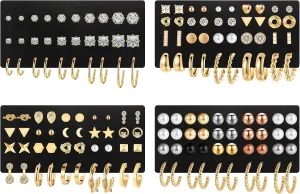 84 Pairs Gold Stud Earrings Set for Women Multipack, Fashion Pearl Cubic Zirconia Butterfly Earrings Packs Piercings, Hypoallergenic Stud Hoops Earrings for Gift