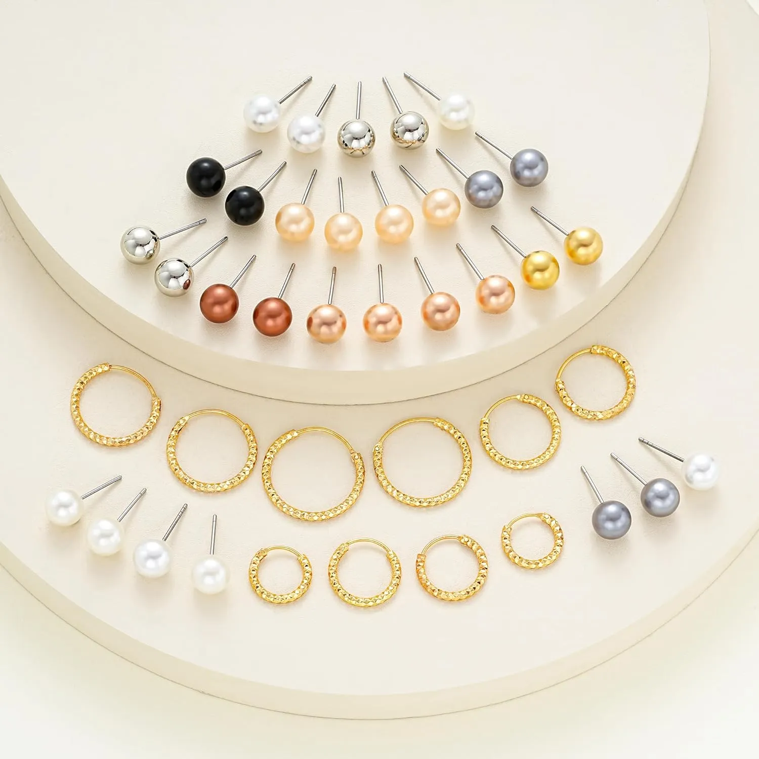 84 Pairs Gold Stud Earrings Set for Women Multipack, Fashion Pearl Cubic Zirconia Butterfly Earrings Packs Piercings, Hypoallergenic Stud Hoops Earrings for Gift
