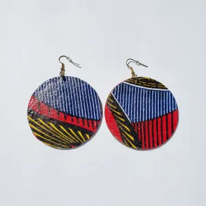 African/ Ankara Hoop Earrings(hooked) - Red/Gold/Blue Print