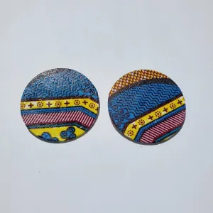 African Ankara Hoop Earrings(studded) - Blue/Brown Print