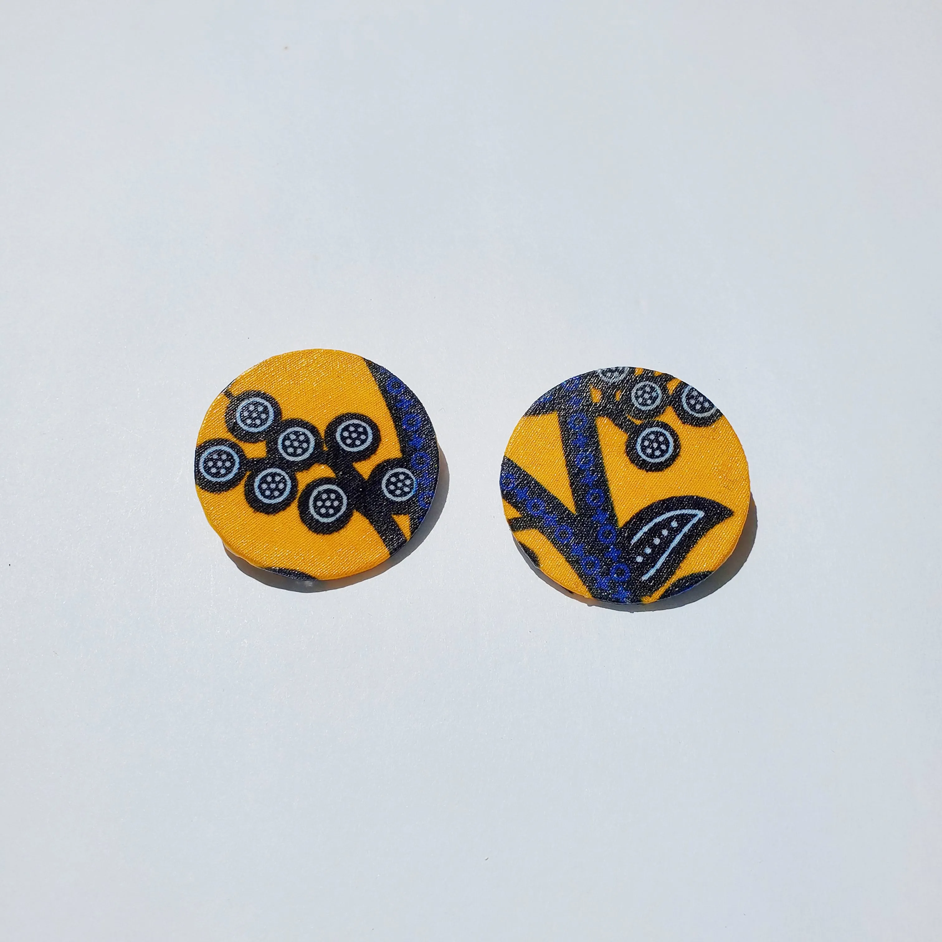 African/ Ankara Hoop Earrings(studded) - Blue/Orange/Black Print