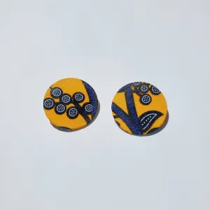 African/ Ankara Hoop Earrings(studded) - Blue/Orange/Black Print