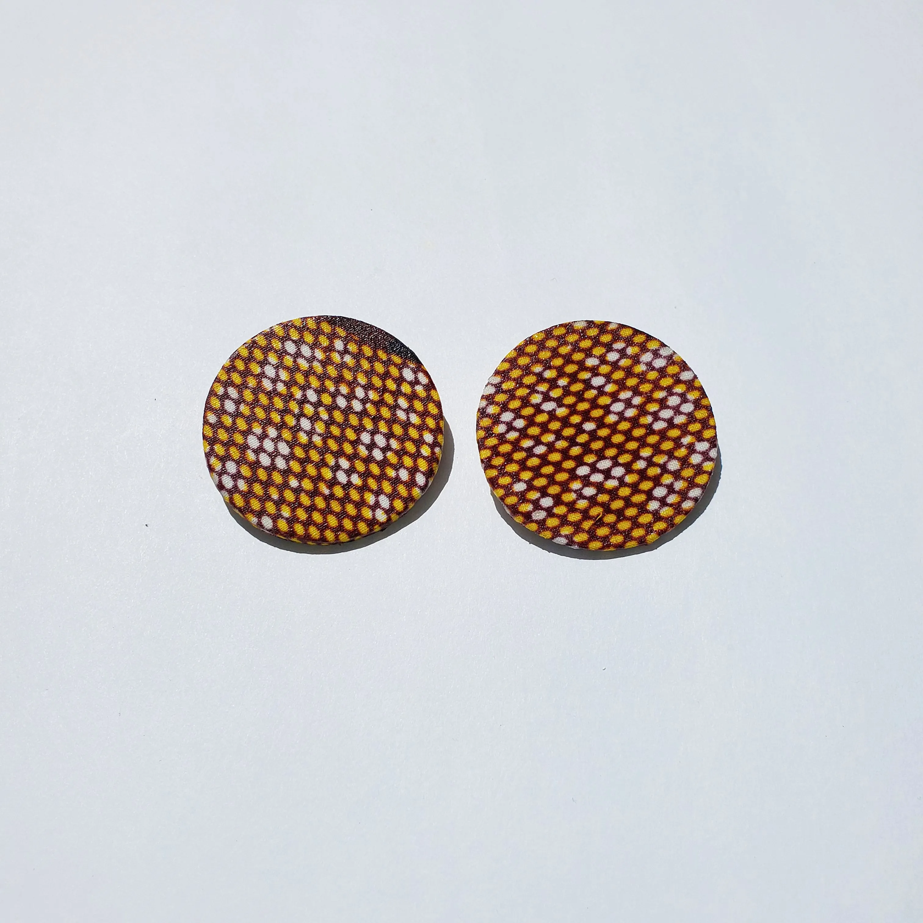 African/ Ankara Hoop Earrings(studded) - Brown/White  Print