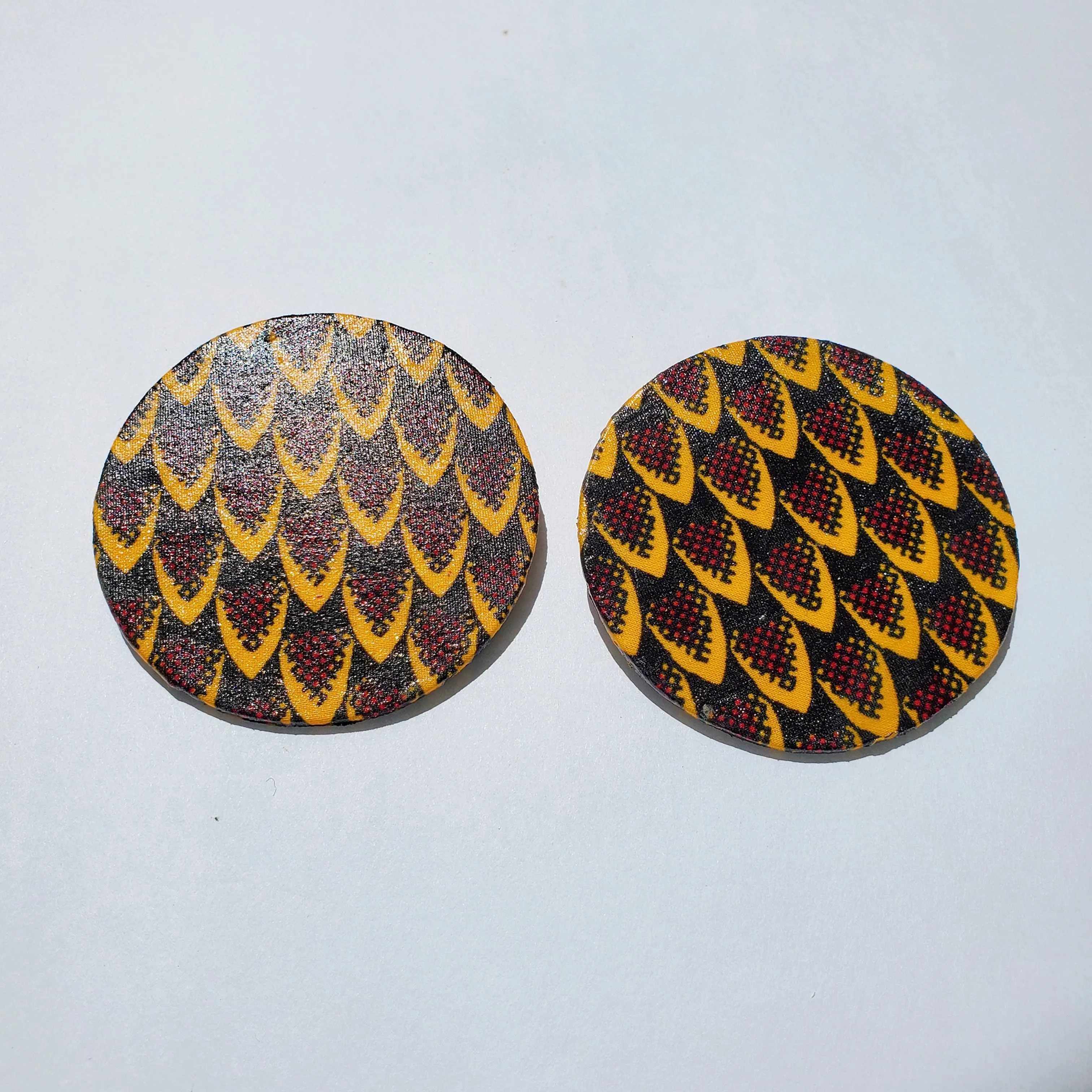 African Ankara Hoop Earrings(studded) - Orange/Red/Black Print