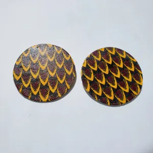 African Ankara Hoop Earrings(studded) - Orange/Red/Black Print