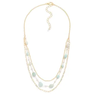 Amazonite and Pearl Layered Necklace
