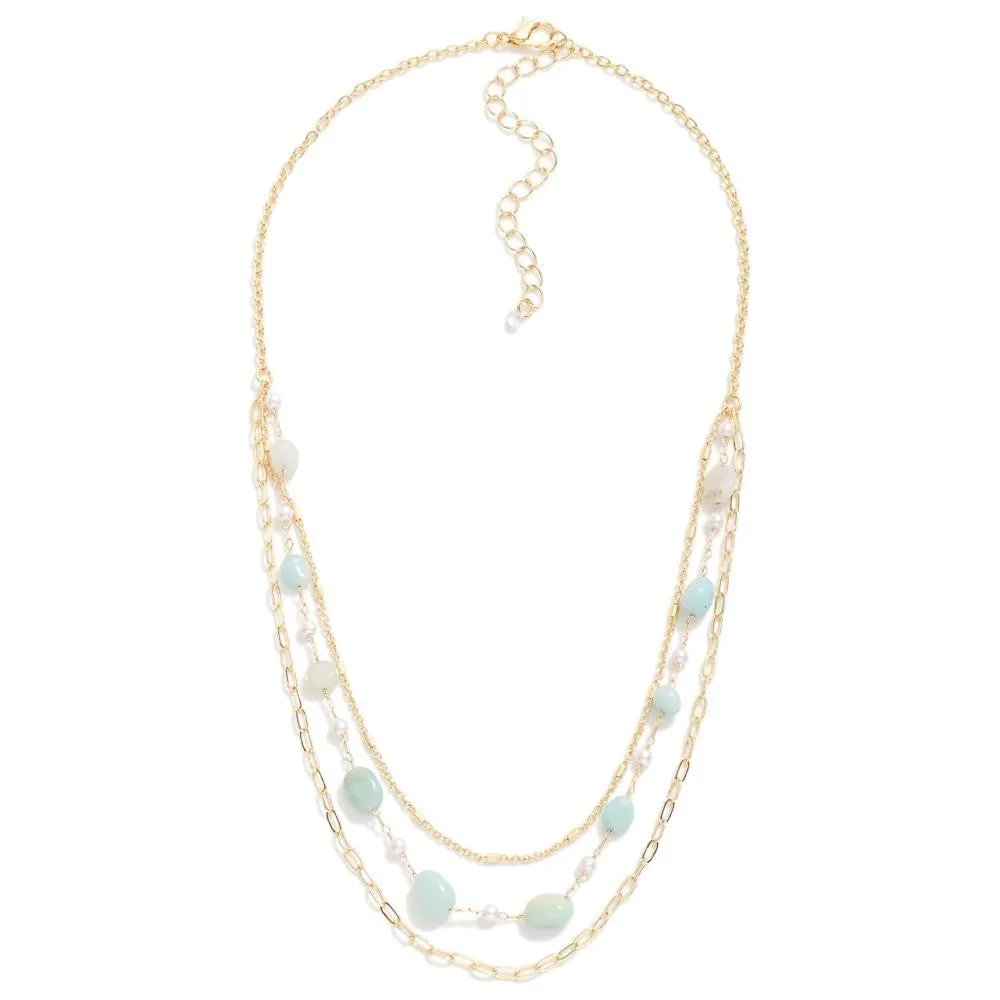 Amazonite and Pearl Layered Necklace