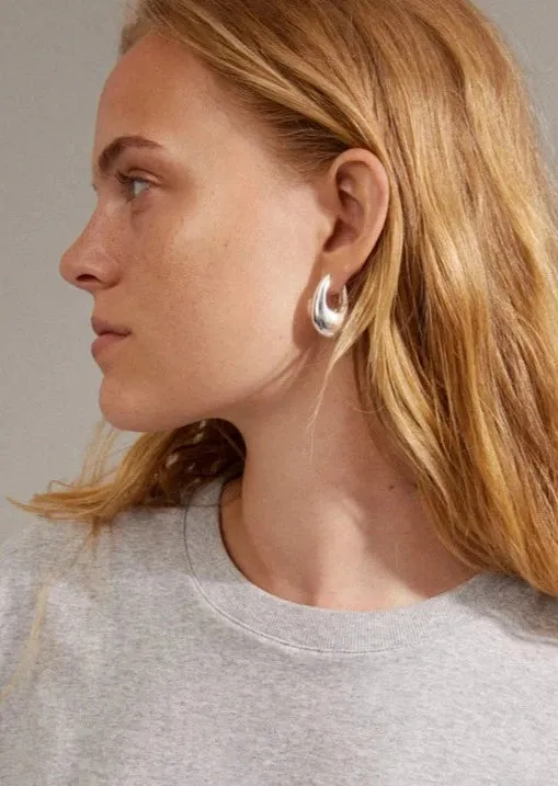 Autumn Chunky Retro Hoop Earrings | Silver