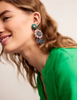 Beady Motif Earrings-Flower