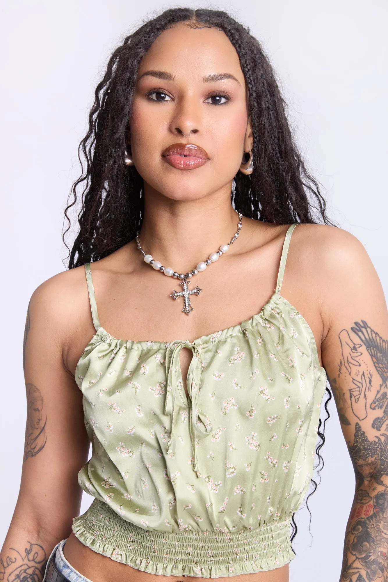 Camisole smockée à motif floral