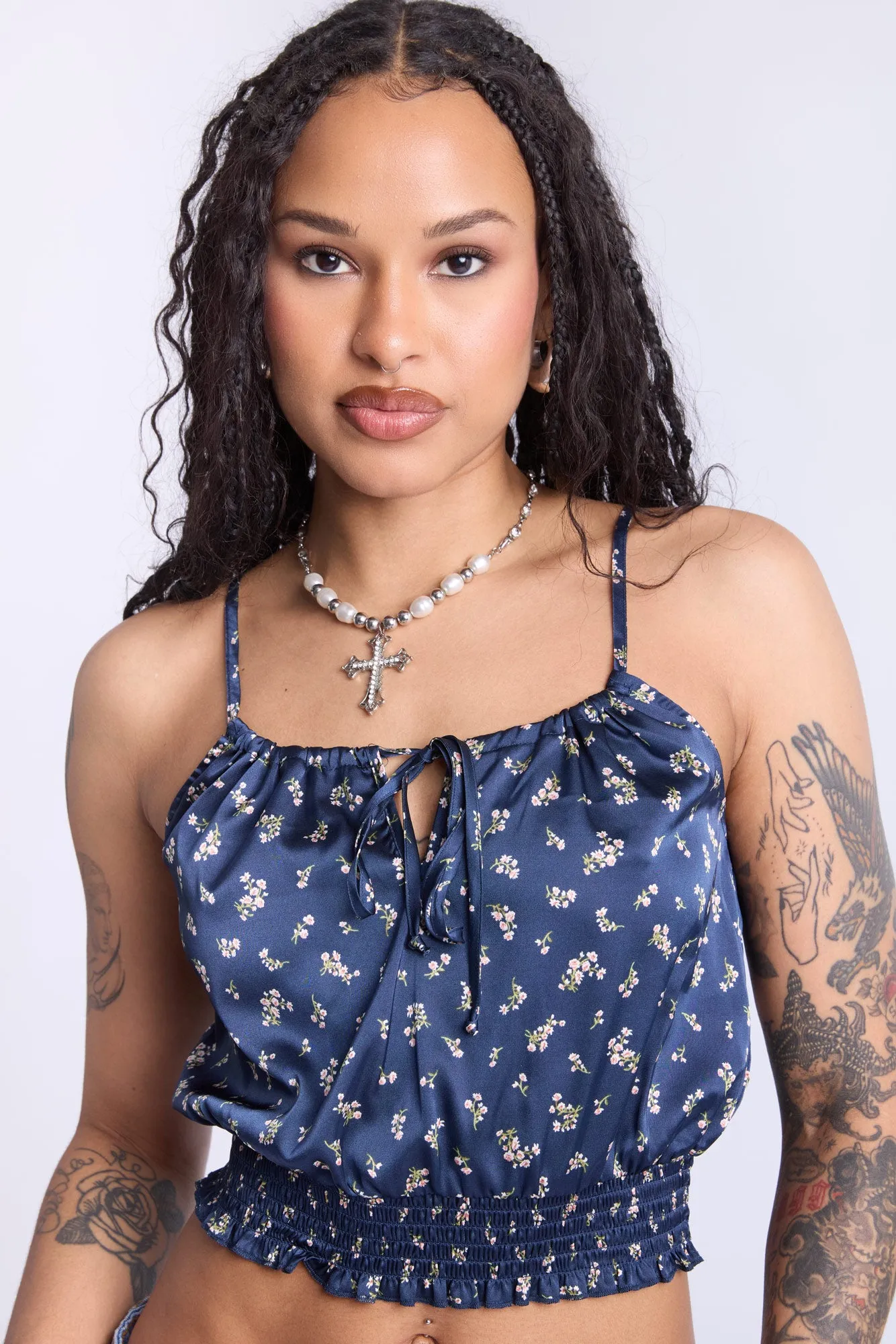 Camisole smockée à motif floral