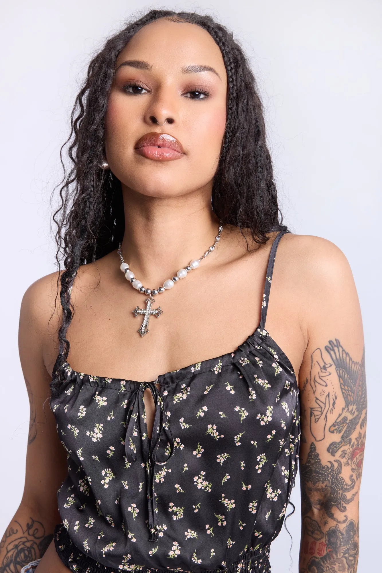 Camisole smockée à motif floral