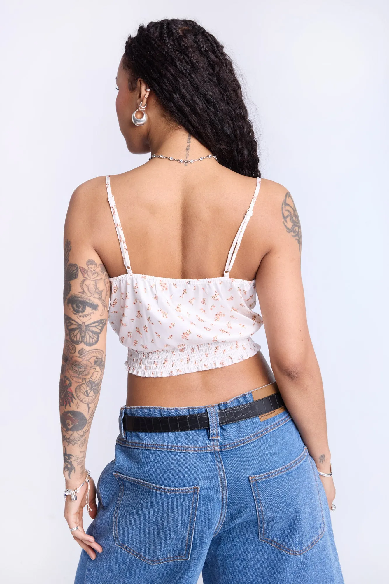 Camisole smockée à motif floral