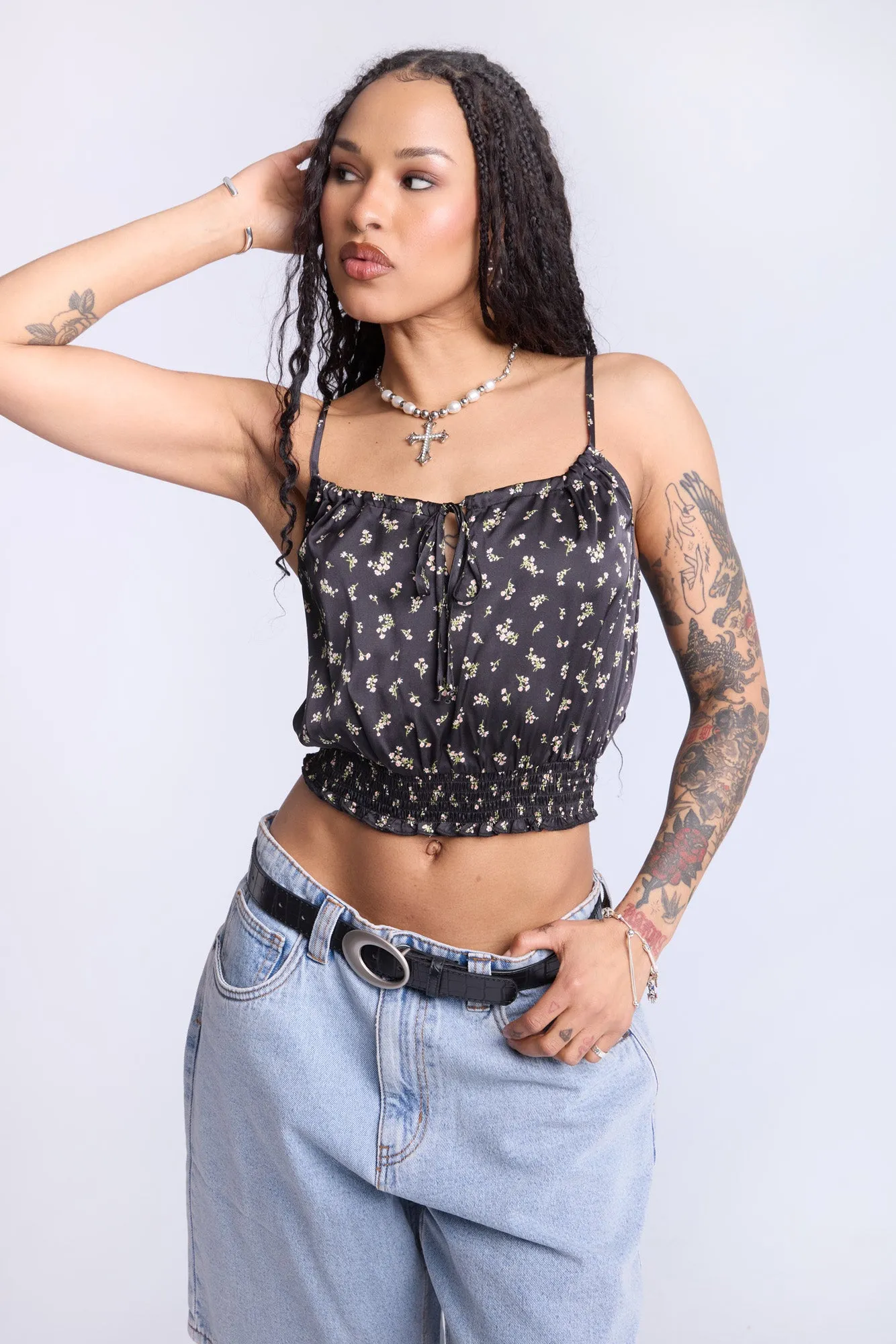 Camisole smockée à motif floral