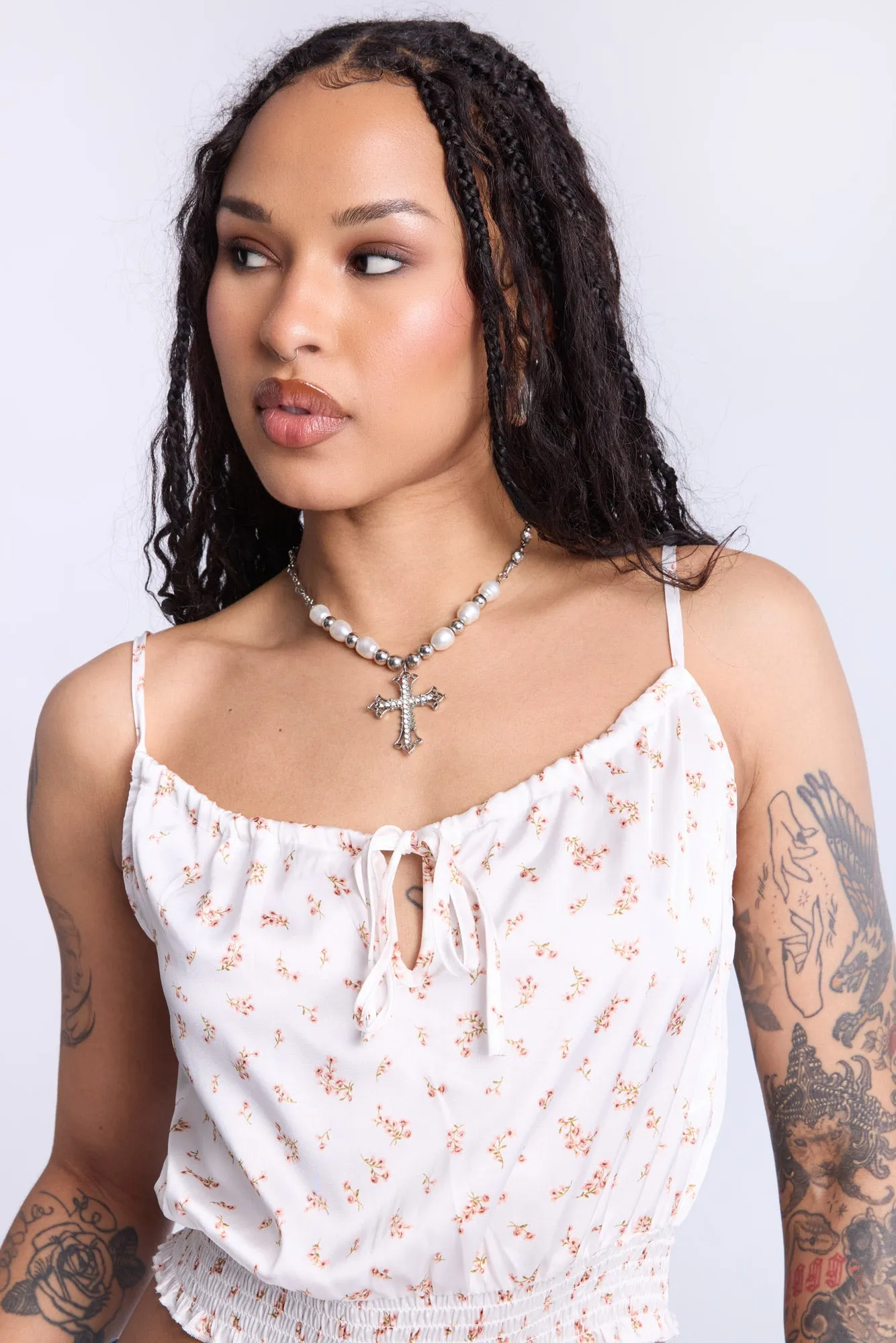Camisole smockée à motif floral