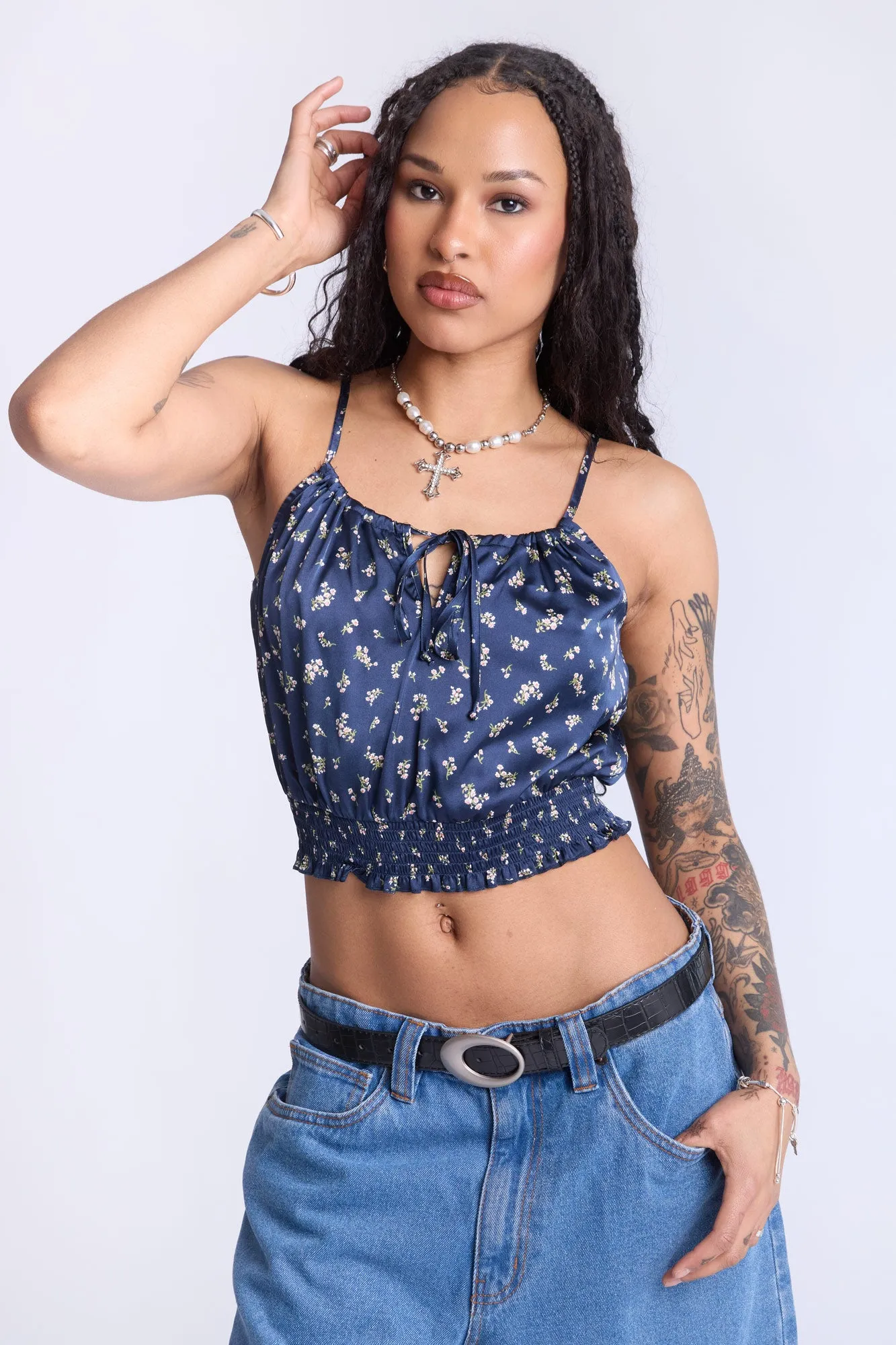 Camisole smockée à motif floral