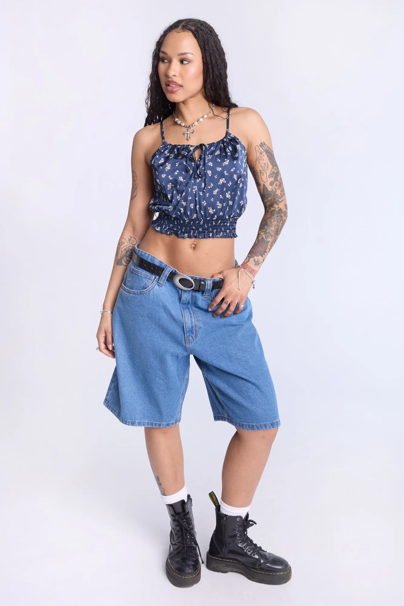 Camisole smockée à motif floral