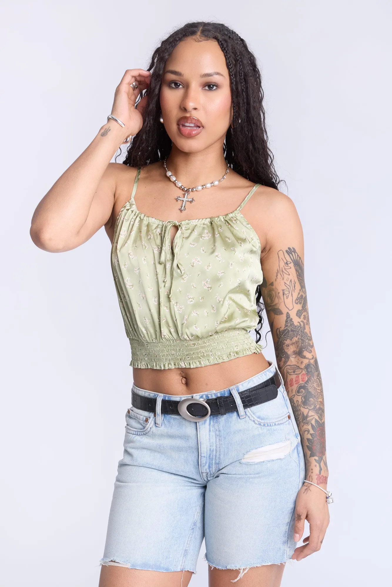 Camisole smockée à motif floral