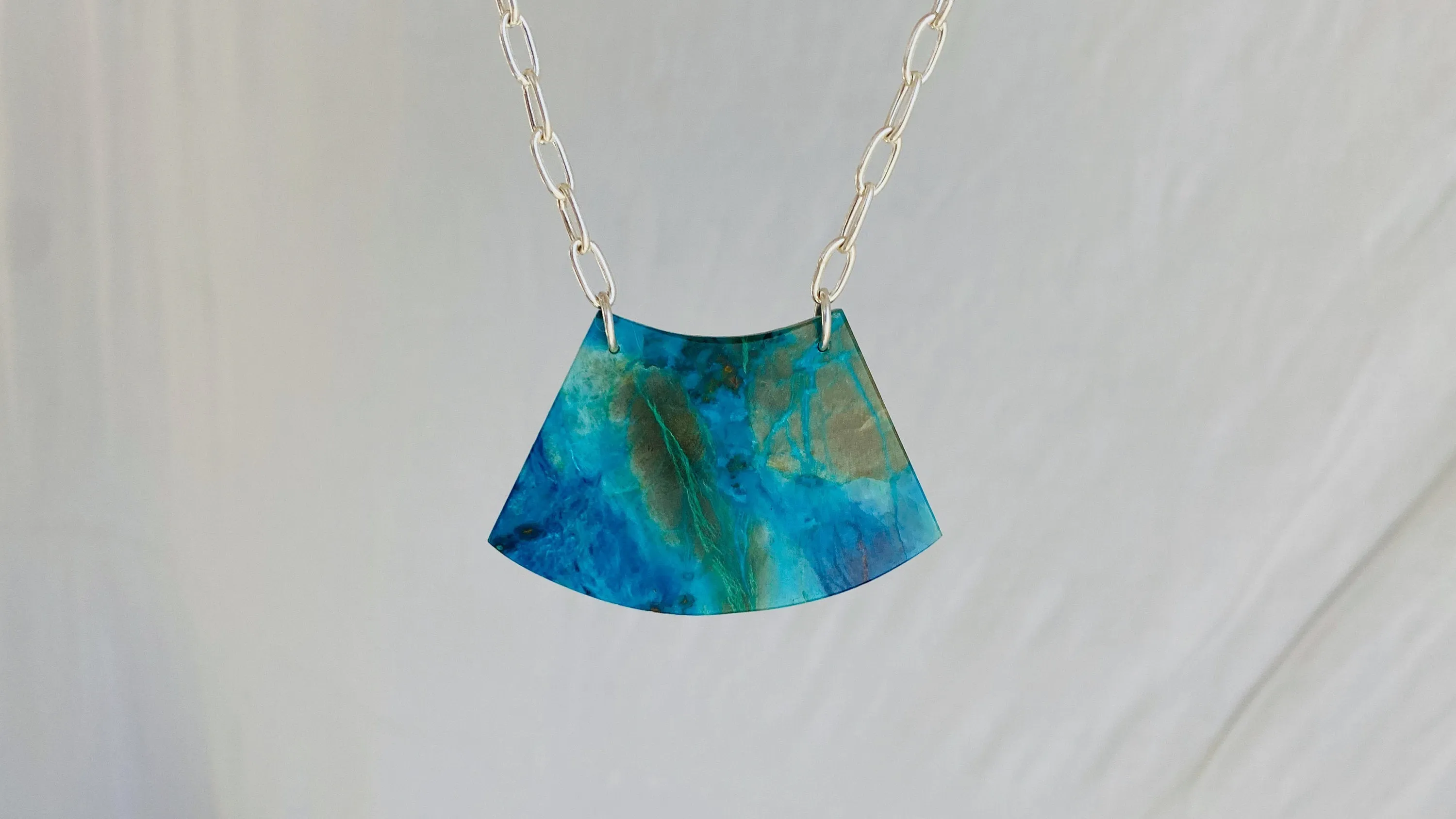 Chrysocolla Pendant Necklace. Sterling Silver Chain 0103