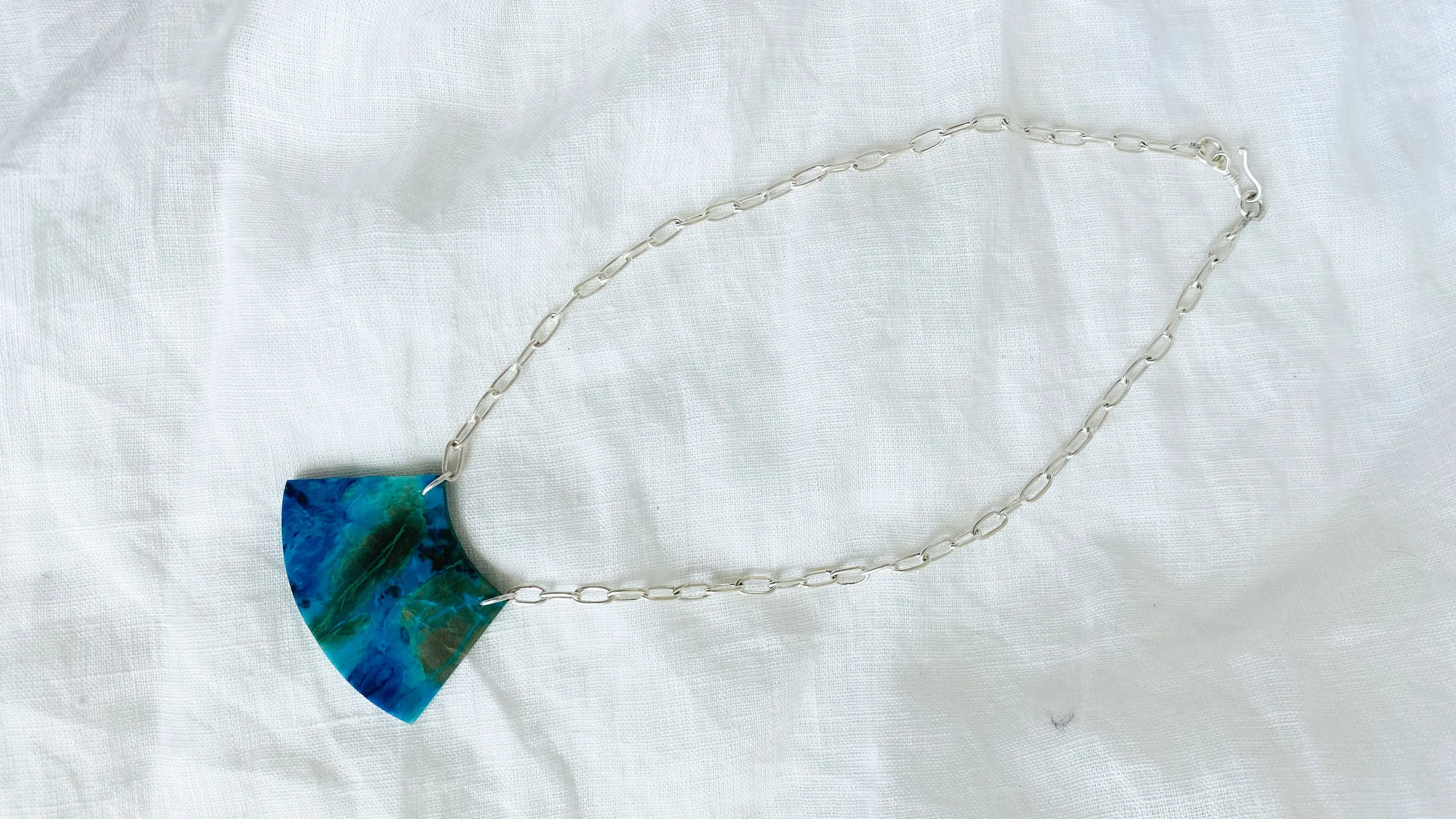 Chrysocolla Pendant Necklace. Sterling Silver Chain 0103