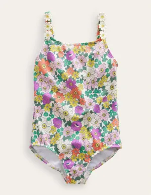 Daisy Strap Swimsuit-Ivory & Radiant Orchid Floral