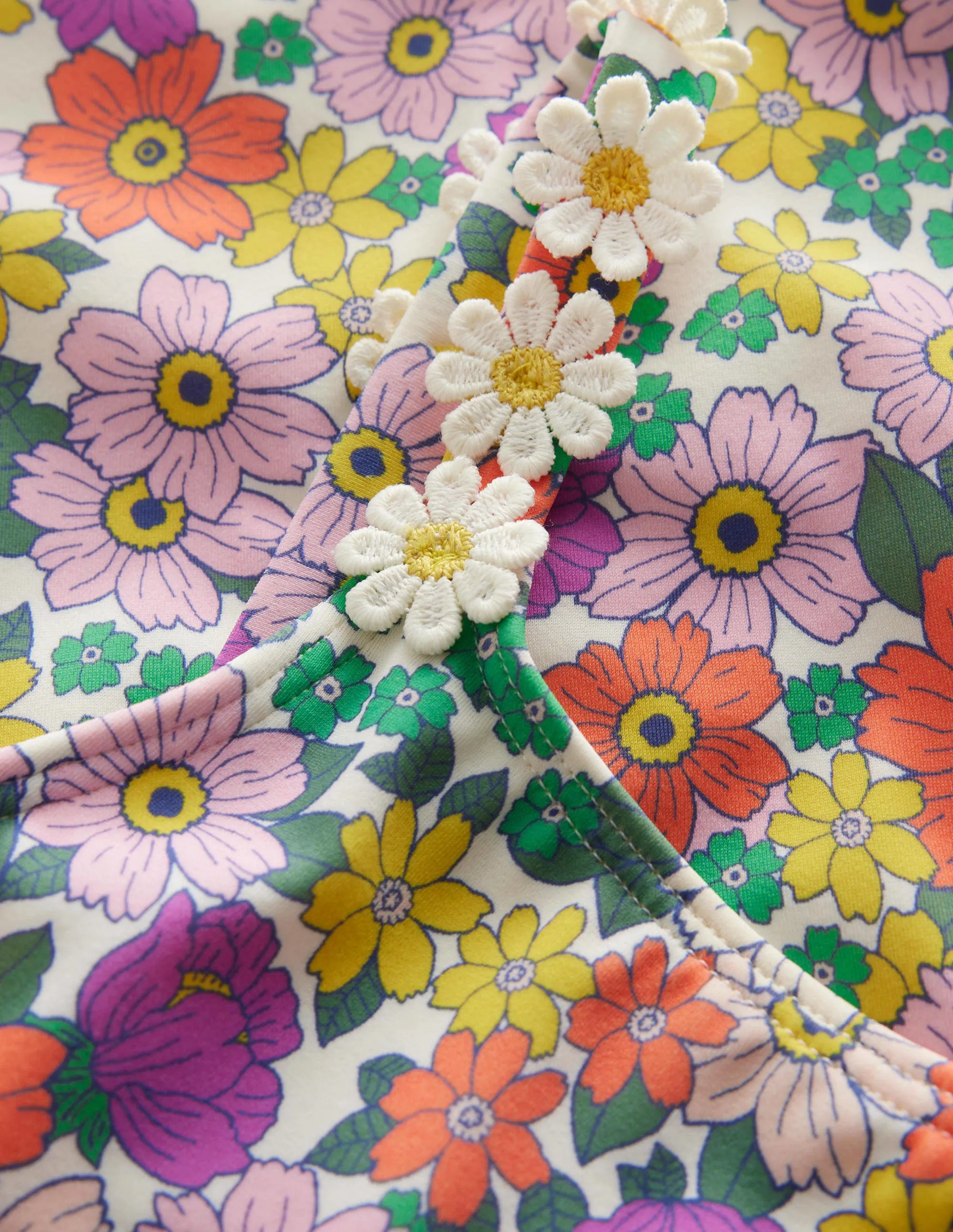 Daisy Strap Swimsuit-Ivory & Radiant Orchid Floral