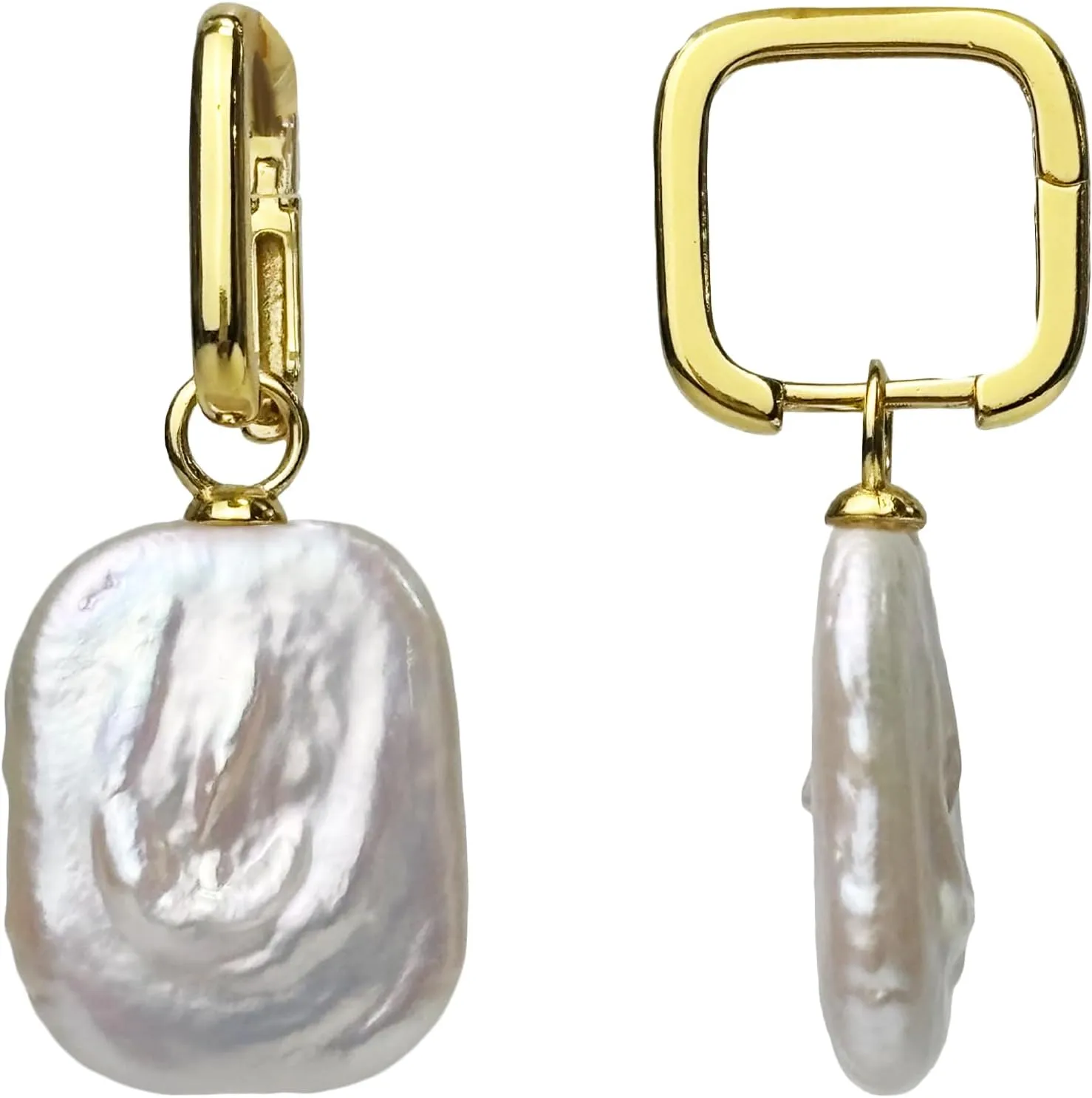 Gold Pearl Earrings, 925 Sterling Silver 14K Gold Baroque Pearl Hoops Earrings Freshwater Pearl Earrings for Women Valentine's Day Mother's Day
