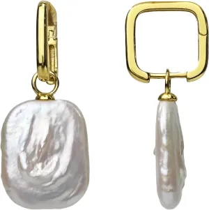 Gold Pearl Earrings, 925 Sterling Silver 14K Gold Baroque Pearl Hoops Earrings Freshwater Pearl Earrings for Women Valentine's Day Mother's Day