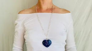 Heart Pendant. Lapis and Silver Chain Necklace. 0723