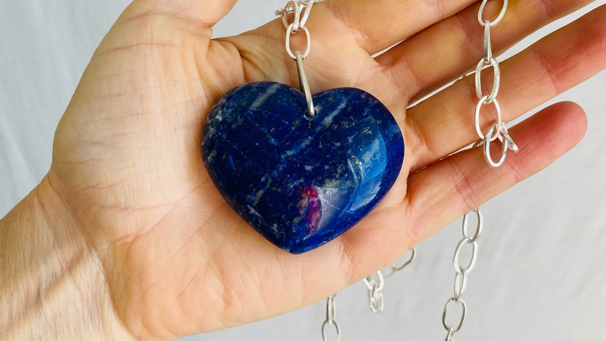 Heart Pendant. Lapis and Silver Chain Necklace. 0723