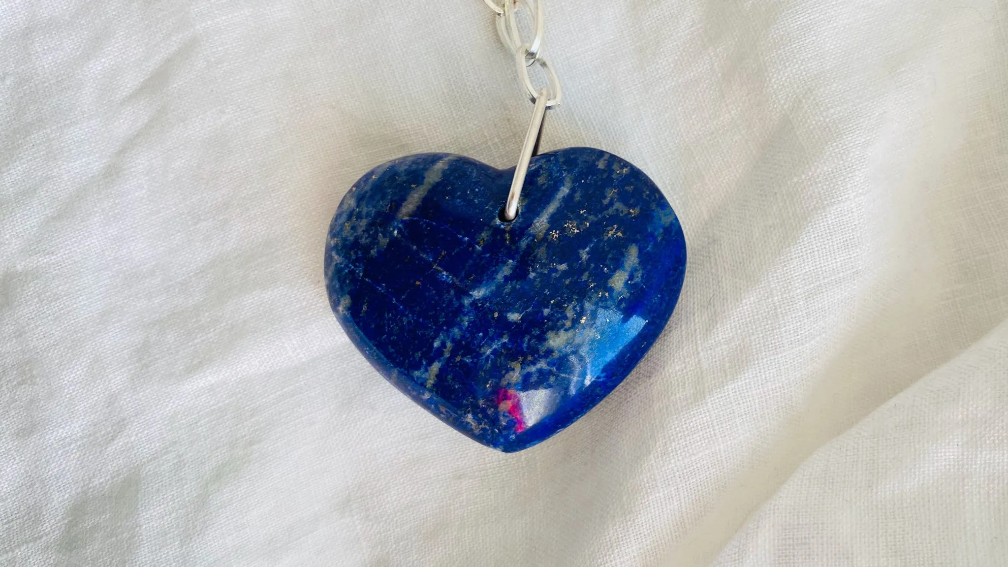 Heart Pendant. Lapis and Silver Chain Necklace. 0723