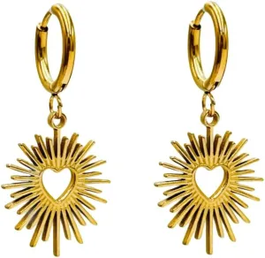 Heart Sunburst Dangle Hoop Earrings, Cute gold Plated Earrings, Fashion Personality Jewelry For Women