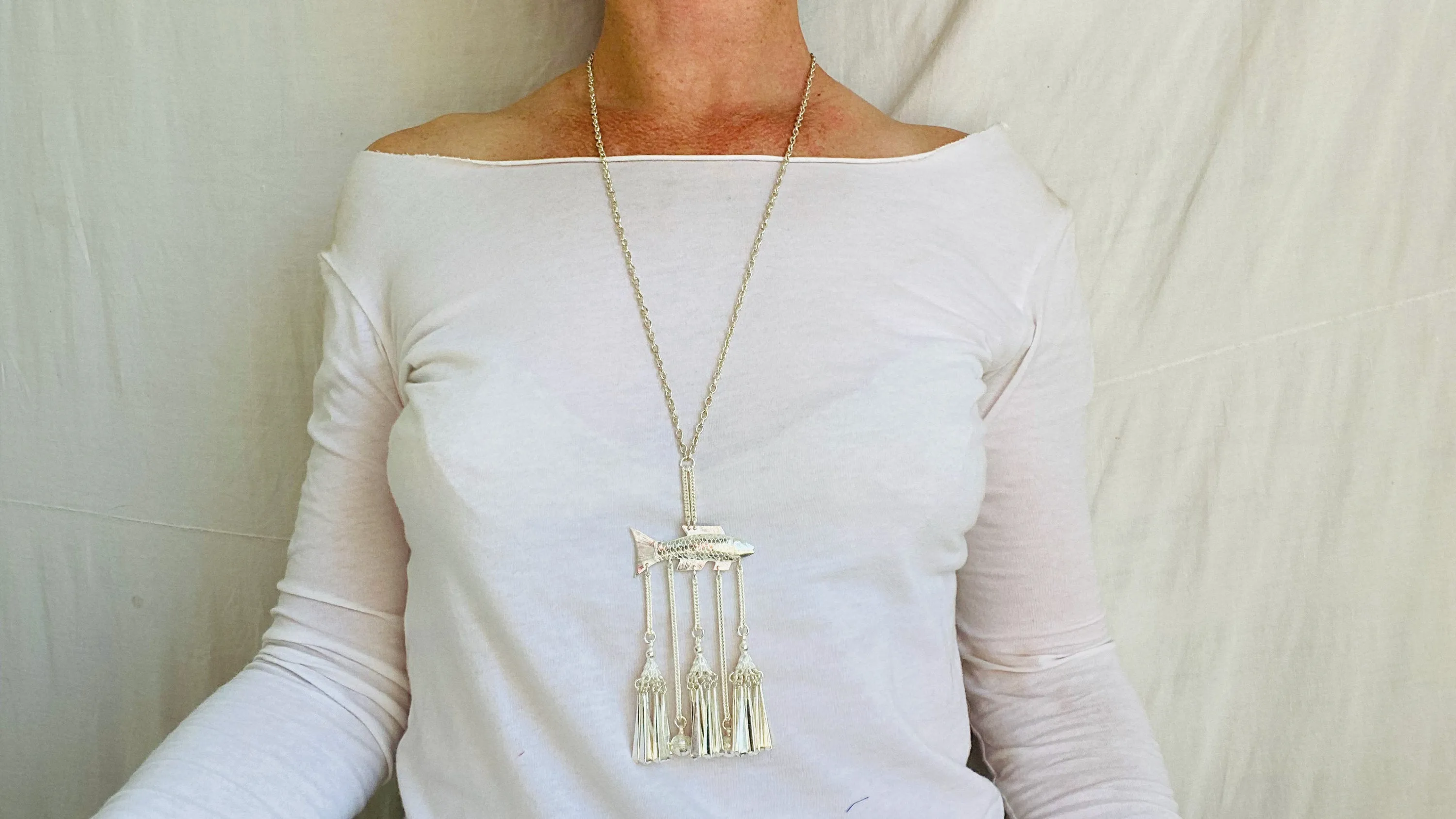 Hmong Fish Necklace. Sterling Silver
