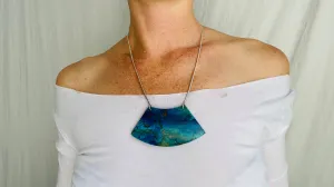 Huge Chrysocolla and Silver Pendant Necklace. Snake Chain