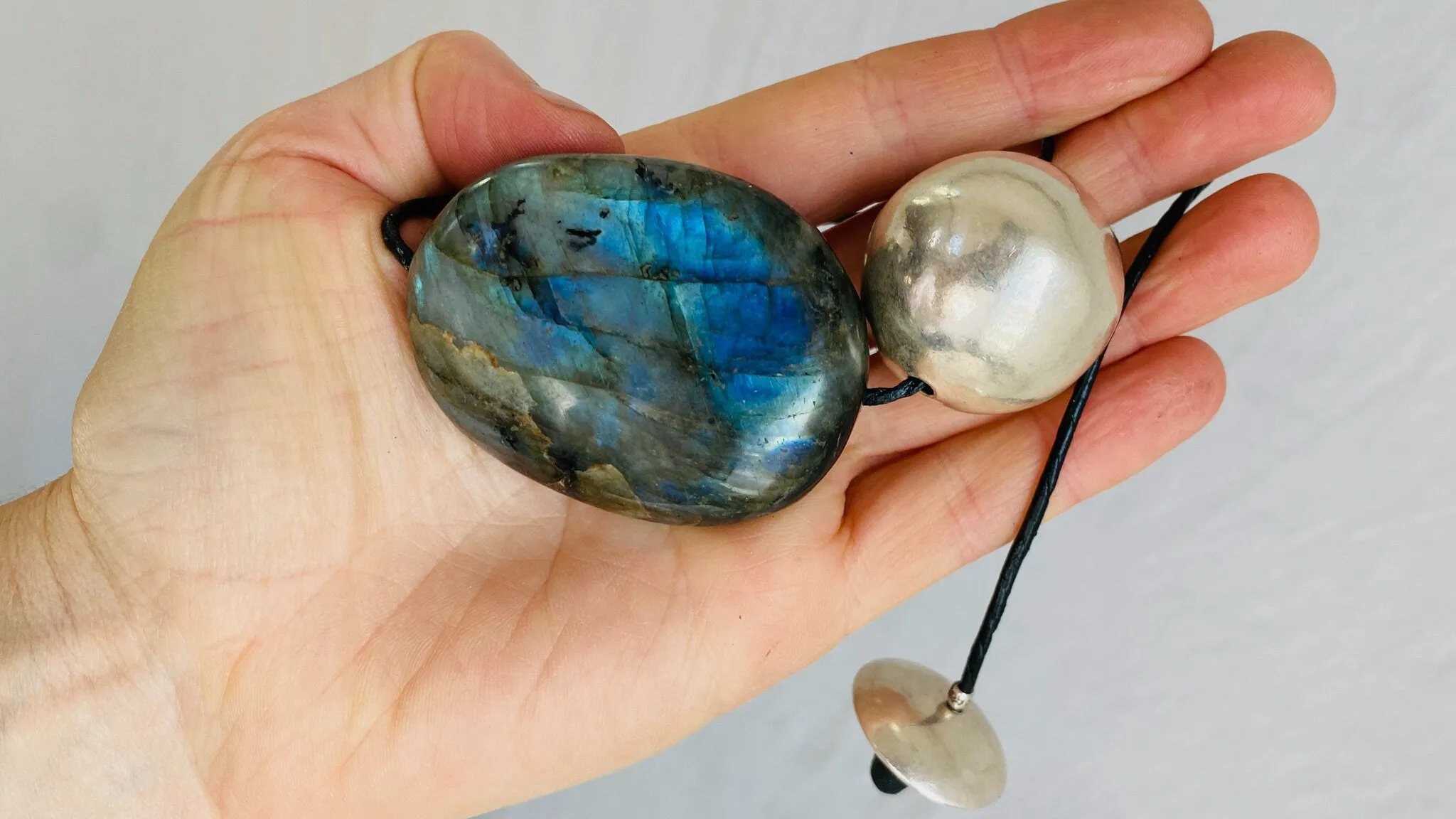 Labradorite and Silver Pendant. Leather Cord.