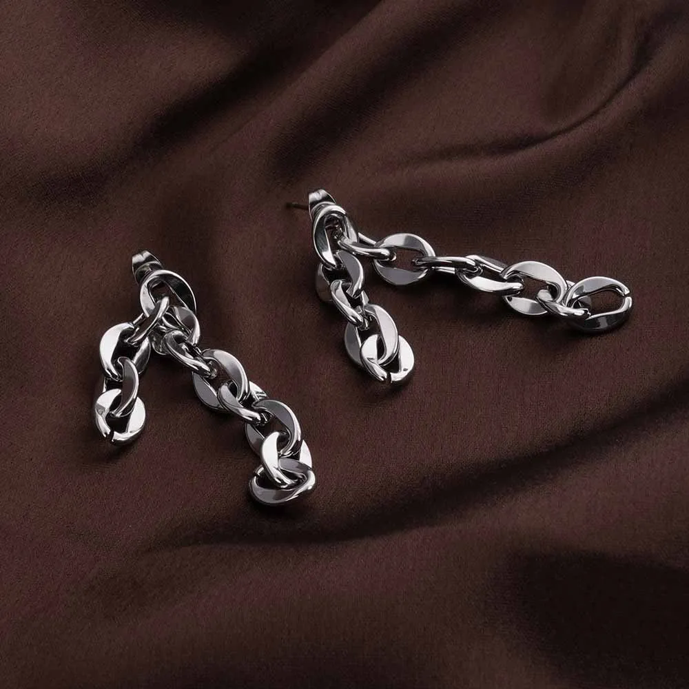Long Silver Chain Drop Earrings