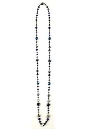 Lost And Found Long Rosaries Symmetrical Beaded Pewter And Blue Crystal Necklace
