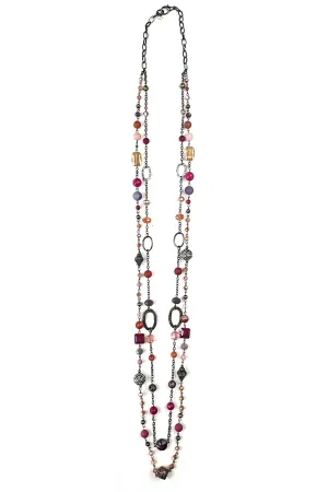 Lost And Found Multi Colored Double Strand Long Beaded Necklace