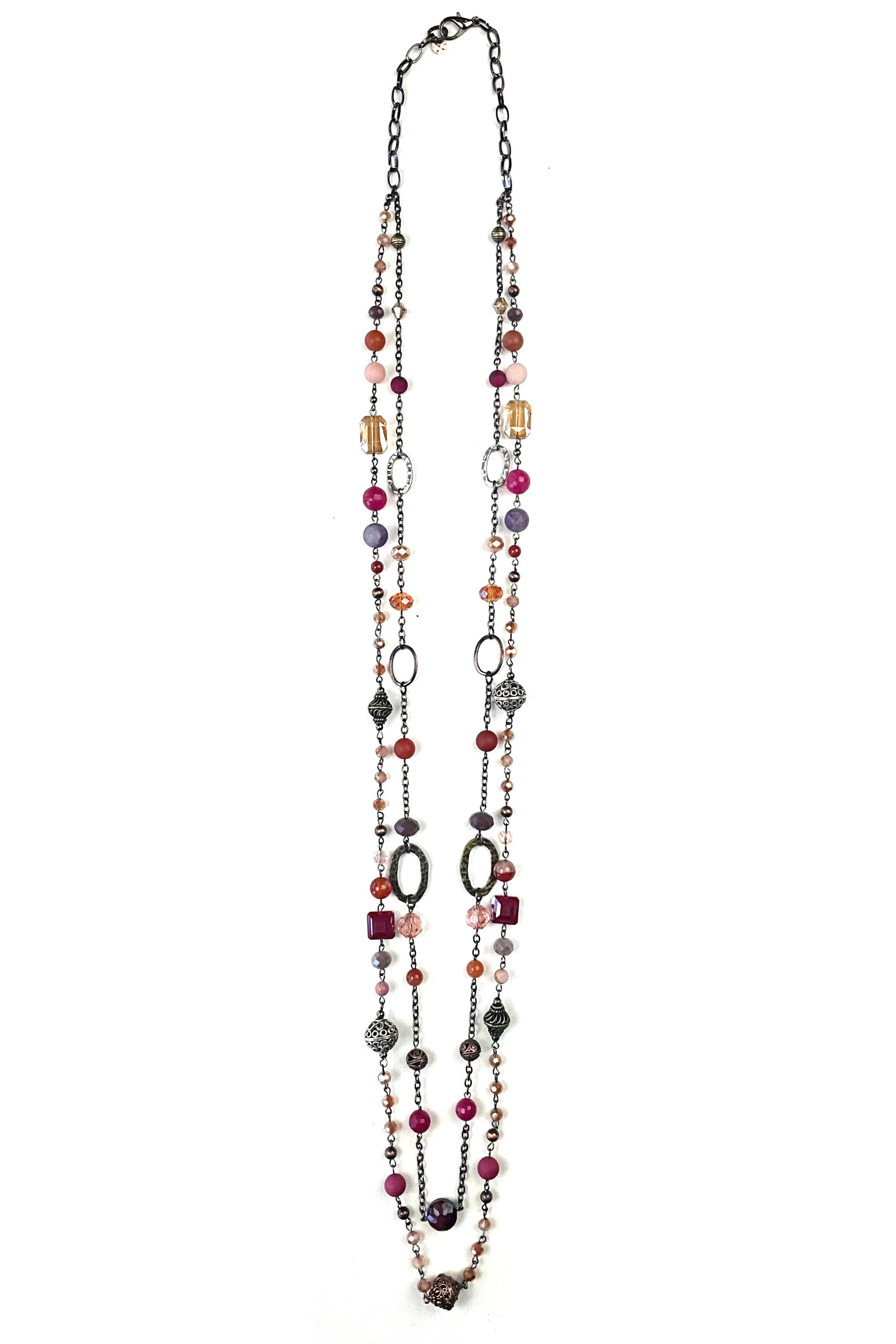 Lost And Found Multi Colored Double Strand Long Beaded Necklace