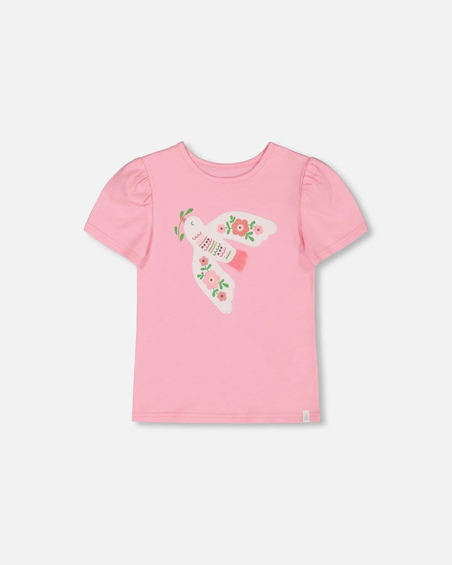 Organic Cotton Tee With Puff Sleeve Candy Pink