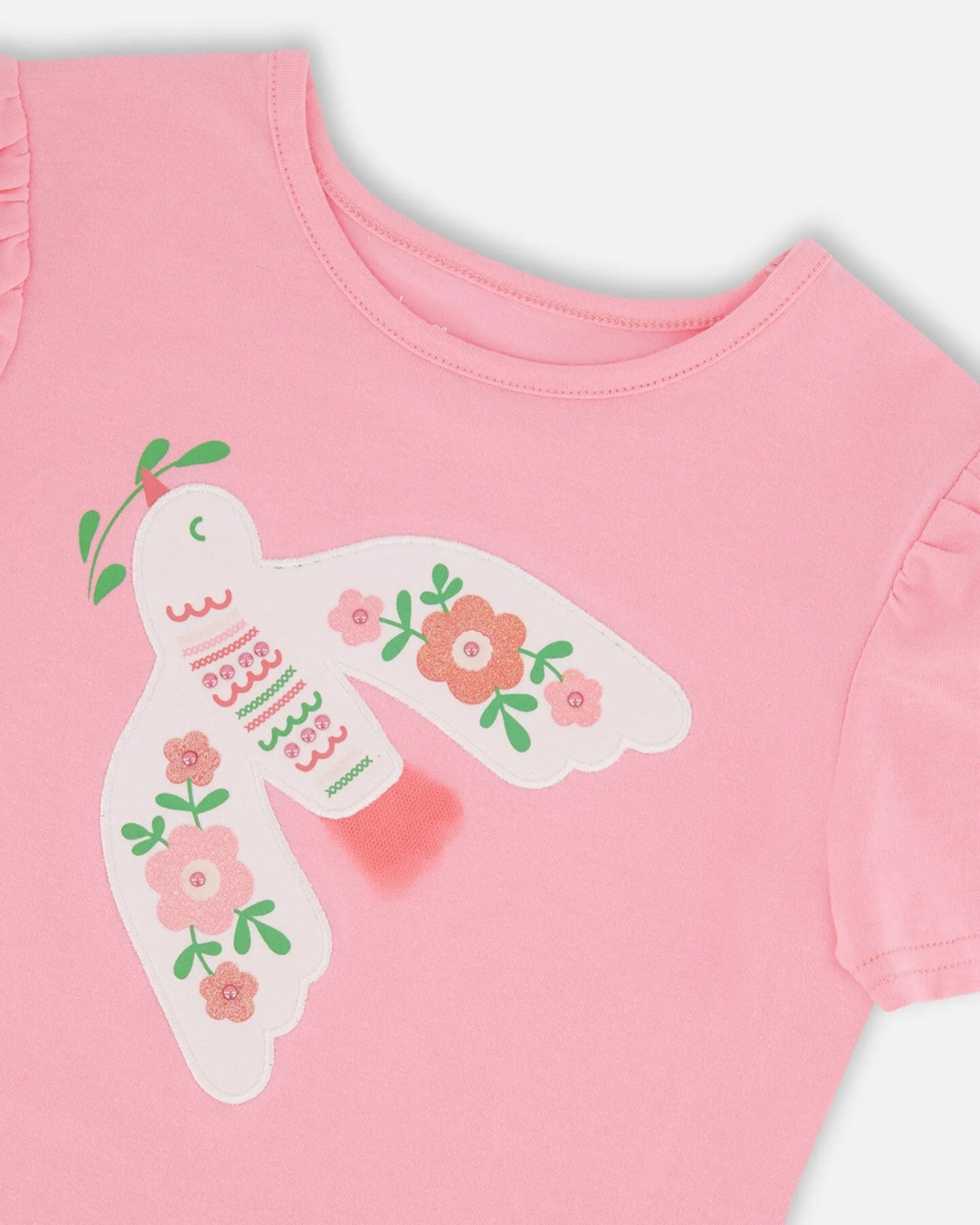 Organic Cotton Tee With Puff Sleeve Candy Pink