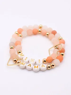 Two and Crew - Mama MINI matching Cream stone beaded bracelet jewelry set
