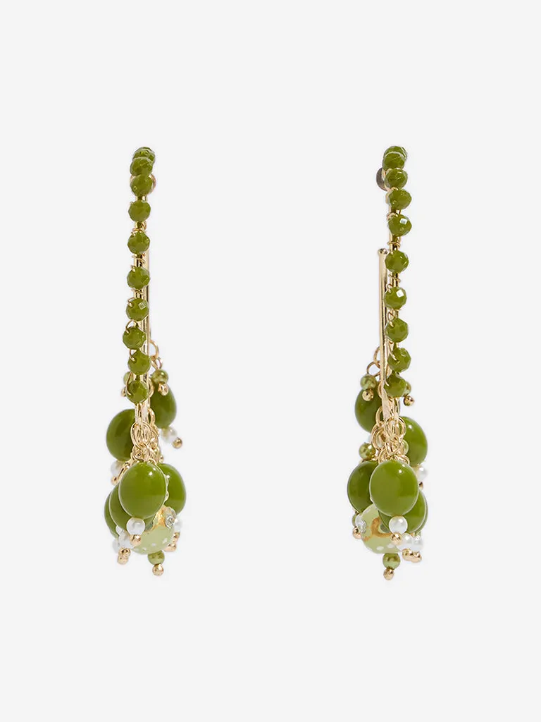 Westside Accessories Olive Beaded Half Hoop Earrings