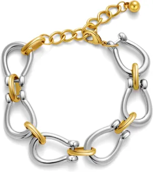 WOWORAMA Two Tone Link Chain Bracelet for Women Men Gold and Silver Paperclip Link Bracelets Unisex Mixed Metal Bracelet Thick Chunky Chain Bracelets
