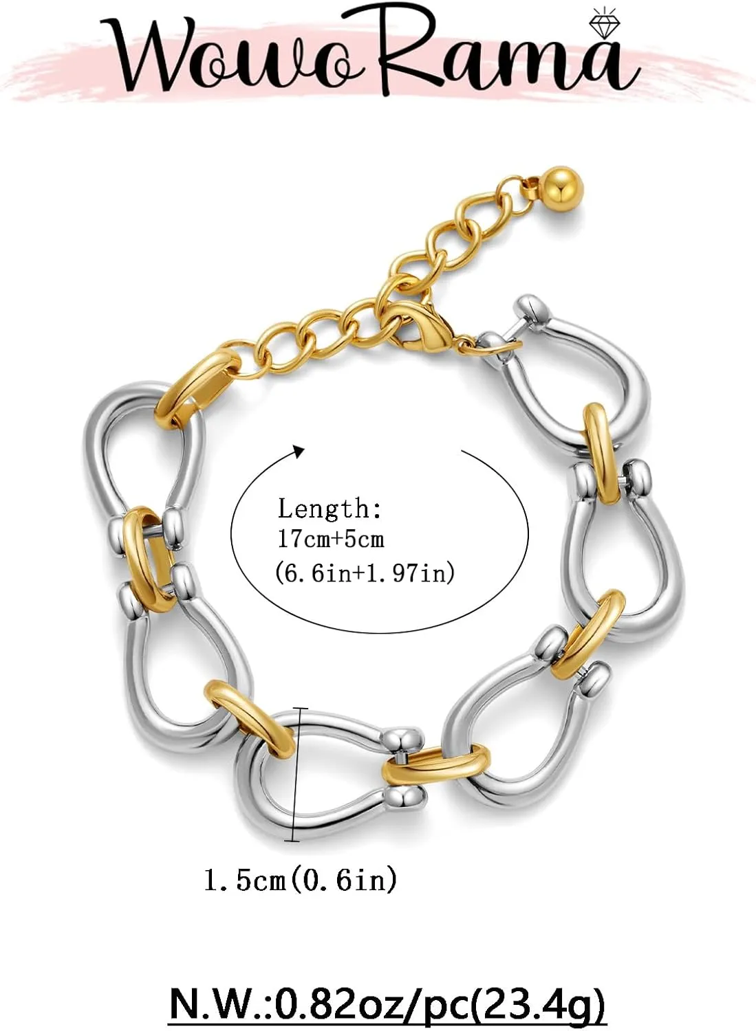 WOWORAMA Two Tone Link Chain Bracelet for Women Men Gold and Silver Paperclip Link Bracelets Unisex Mixed Metal Bracelet Thick Chunky Chain Bracelets
