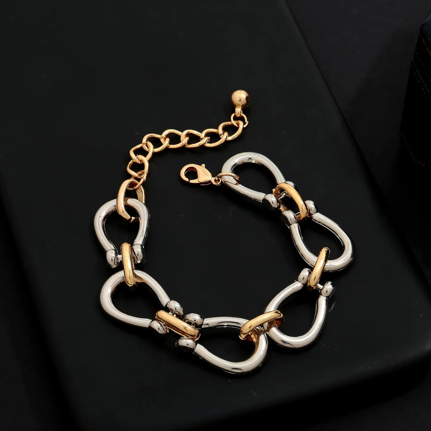 WOWORAMA Two Tone Link Chain Bracelet for Women Men Gold and Silver Paperclip Link Bracelets Unisex Mixed Metal Bracelet Thick Chunky Chain Bracelets