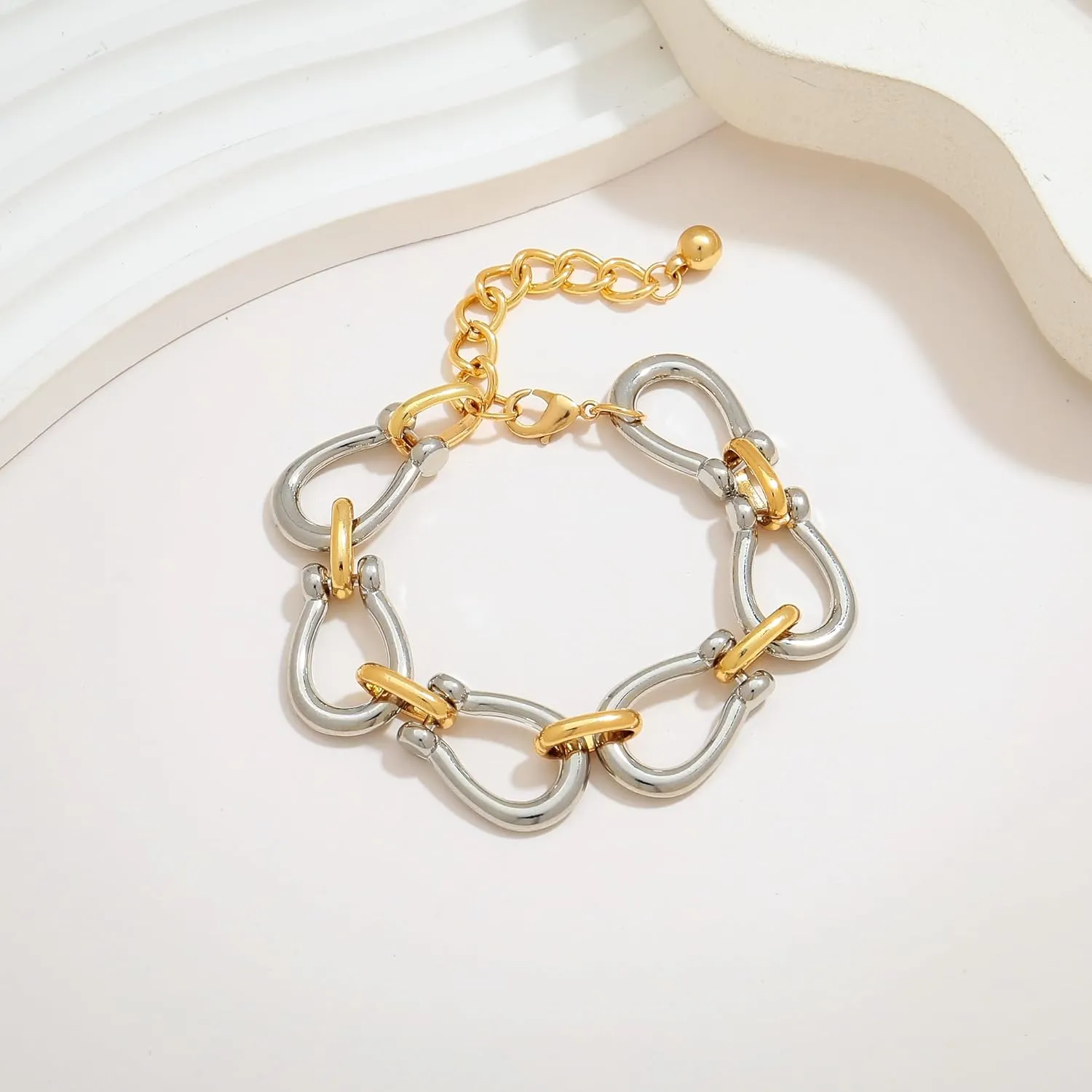 WOWORAMA Two Tone Link Chain Bracelet for Women Men Gold and Silver Paperclip Link Bracelets Unisex Mixed Metal Bracelet Thick Chunky Chain Bracelets